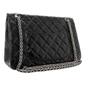 Chanel 2.55 Reissue 225 Black Aged Calfskin Double Flap Bag Silver